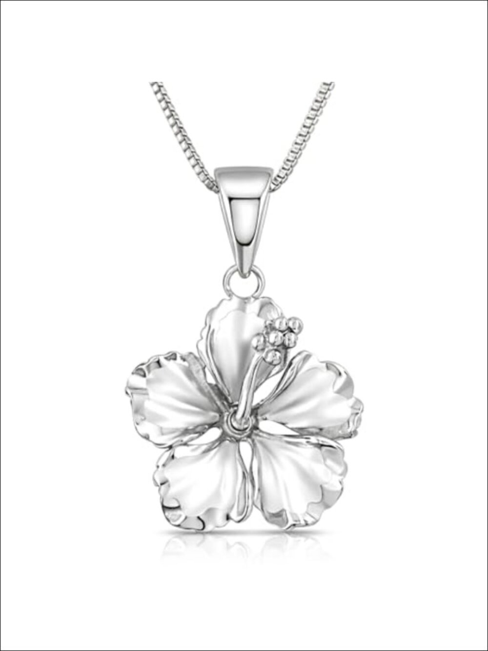 Sterling Silver Hibiscus Pendant Necklace Women Layered Dainty Hawaii